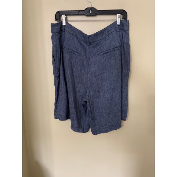 Loft Navy Linen Blend Pleated Front Shorts Size 12 Beach Lagenlook Resort - Picture 8 of 9